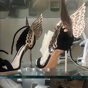 Sophia Webster Black and Gold Winged Heels CB
